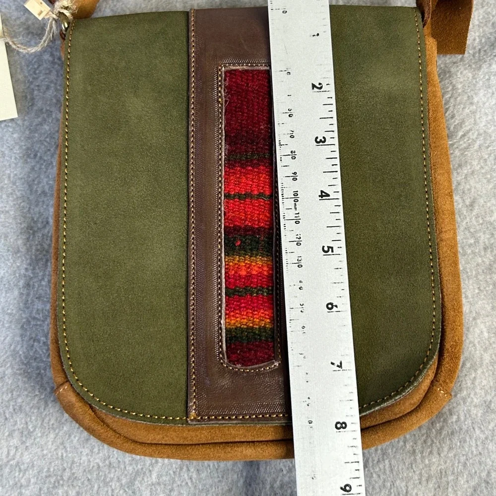 PERUVIAN SOUL Suede & Manta Messenger Bag‎ Olive Adjustable Strap Handcrafted